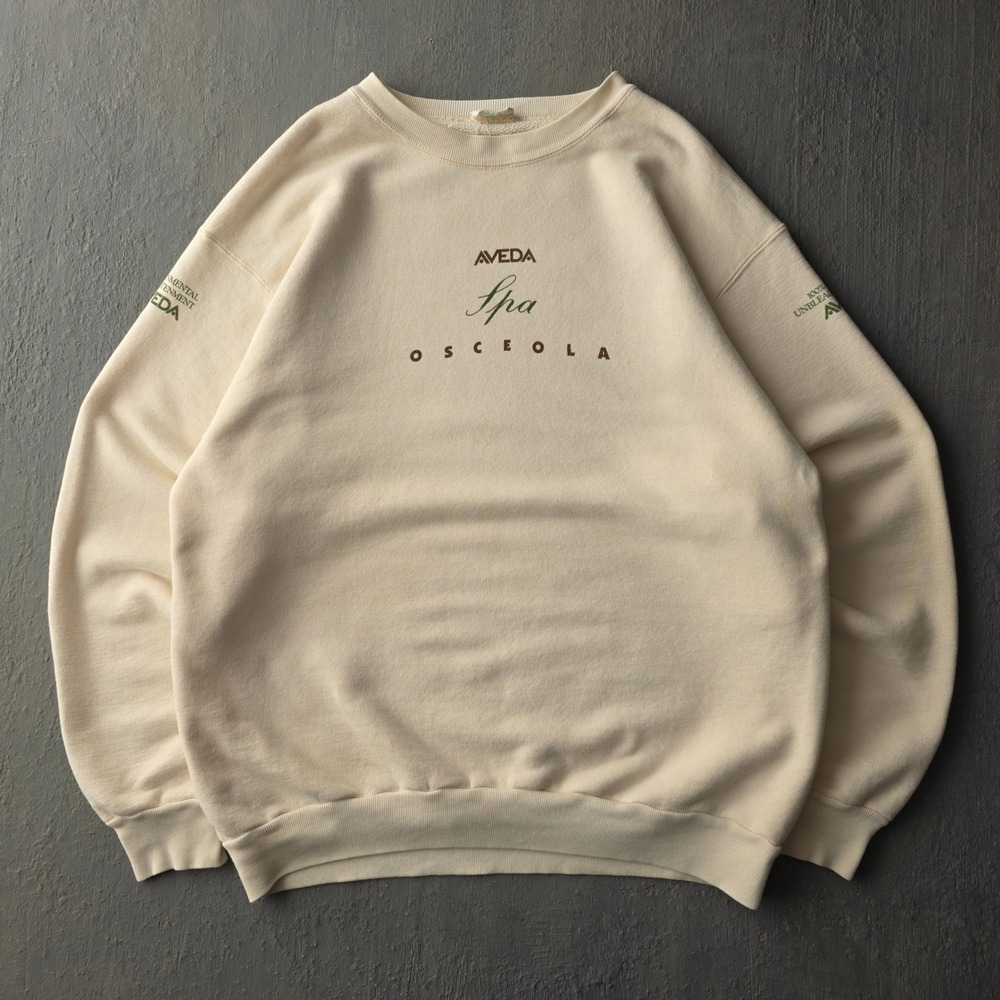 Vintage 90s Ecosport Aveda Spa Osceola Cream Sweatshirt Large Made in USA